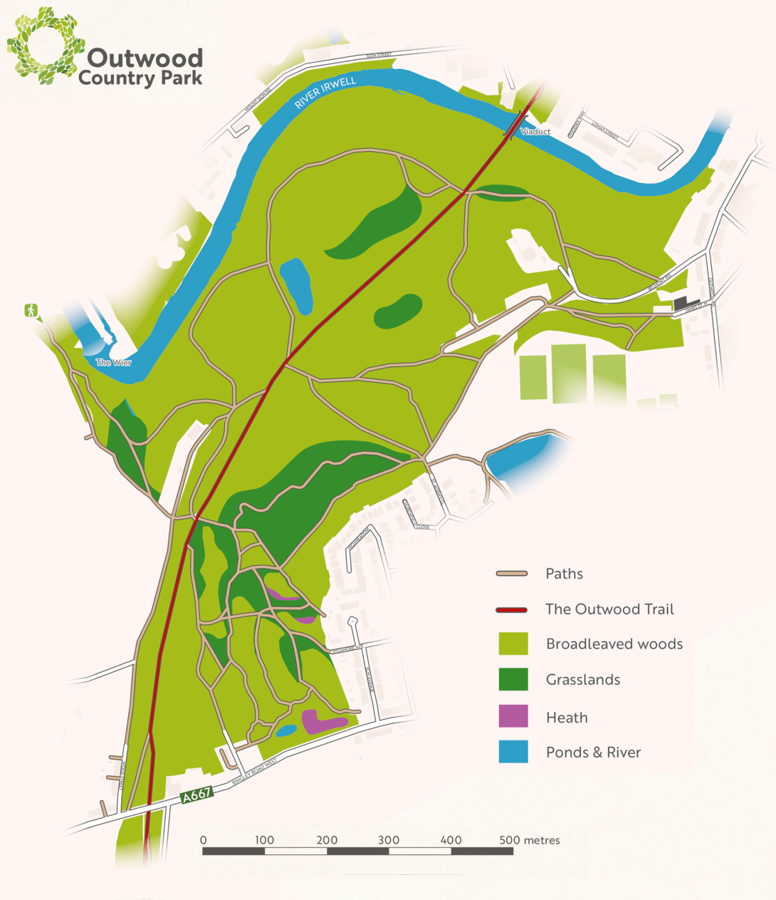 Outwood Country Park habitats map